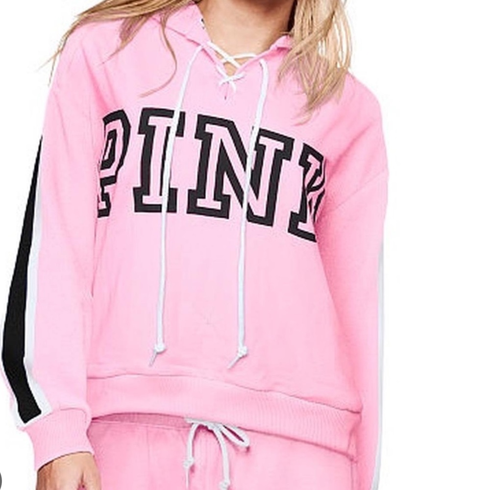 Victoria’s Secret Pink Lace Up Cropped Hoodie L NWOT